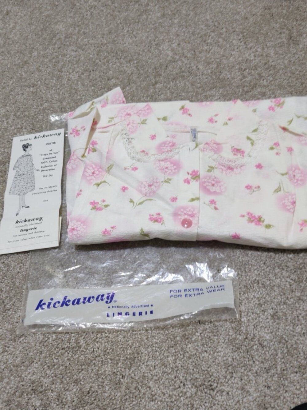 Kickaway Vintage Sz XL Duster Pinks Floral Button Housecoat Robe Crepe Cotton